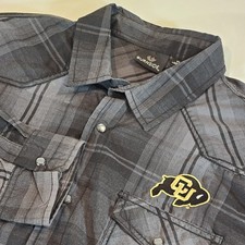 NEW Burnside Mens XL University of Colorado Buffalos Plaid LS Black Pearl Snap
