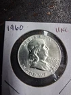 1960  FRANKLIN HALF DOLLAR 90% SILVER RAW COIN UNC.