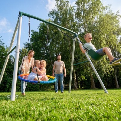7.5ft Heavy Duty Metal Swing Set with 2 Swings Kids Adult Swing Backyard Playset