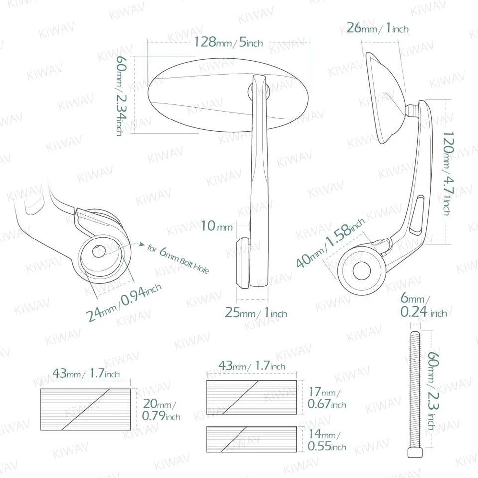 Espejos retrovisores de extremo de barra negros ovalados convexos ULTRA 7/8"-1 1/4" barra hueca ID 14-24mm ε Foto 2 de 4