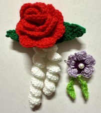 Red ROSE w/swirls purple flower Hair Clip Barrette Accessory crochet handmade