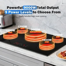 36inch Built-in Electric Cooktop,5 Burners 9000W Child Lock,Triple-Ring Zone