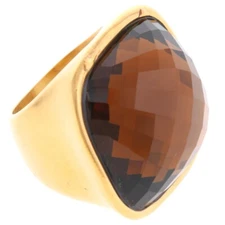 Gold Metal Stainless Steel Brown Stone Ring KLS028-BRW7