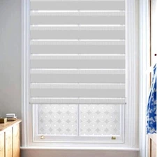LUCKUP Zebra Style Horizontal Window Shade Blinds Dual Roller 17.7"x59" Grey