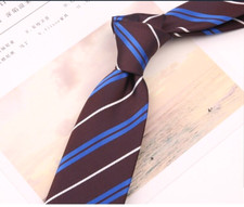 New Classic Striped Blue Red White JACQUARD WOVEN 100 Silk Men's Necktie Tie