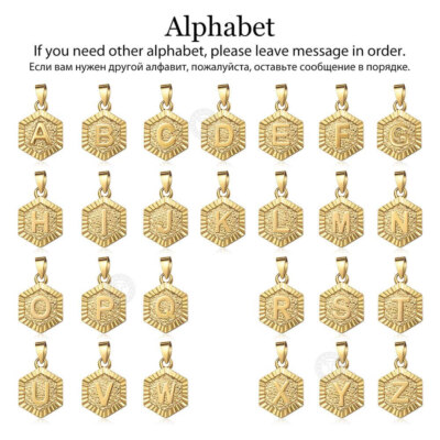 Hex Gold Plated Initial Letter A-Z Pendant Charm Only, Hexagon Shape (No chain)