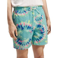 Scotch Soda Mens Mid Length Tie Dye Elastic Waist Printed Swim Shorts NEW XL