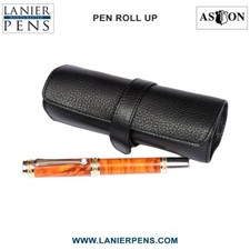 Estuche enrollable de cuero Aston para bolígrafos - Estuche negro enrollable para 5 bolígrafos