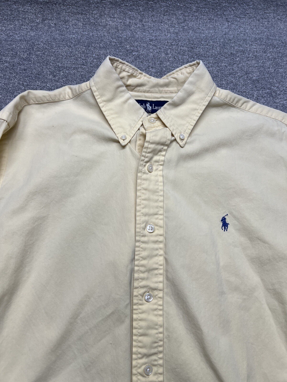 Camicia Ralph Lauren giallo cotone abbottonato blu pony uomo grande manica lunga