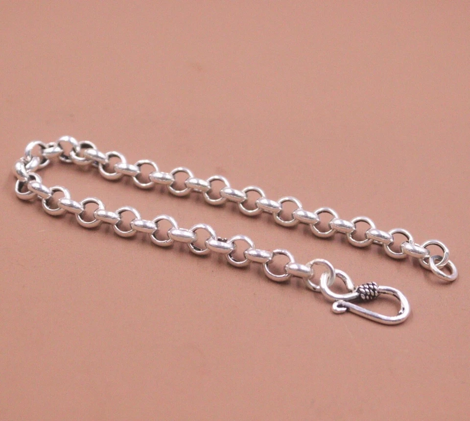 Pure S925 Sterling Silver Chain Women 6mm Rolo Cable Link Bracelet 11.5g/7.5'' - Image 4 of 4