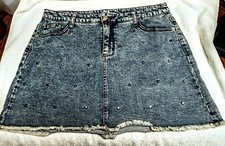    SUMMER SALE    Wild Fable BLUE JEAN MINI SKIRT SZ 16 BLING silver bullet caps