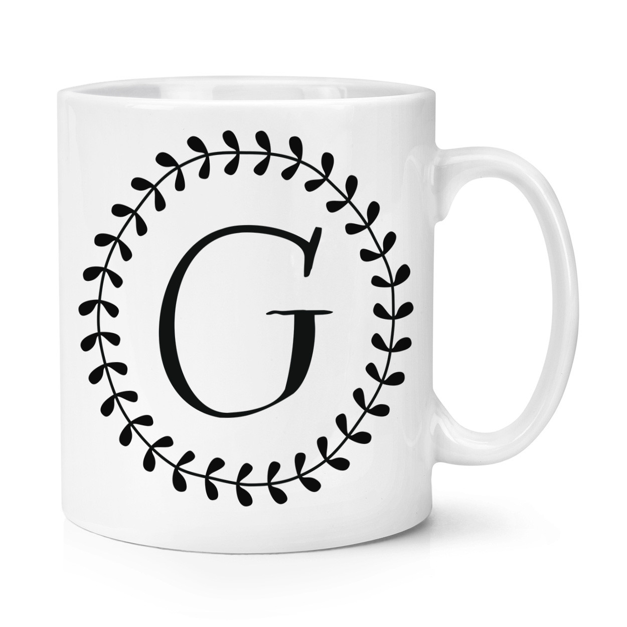 Letter G Floral Wreath Alphabet 10oz Mug Cup - Flowers