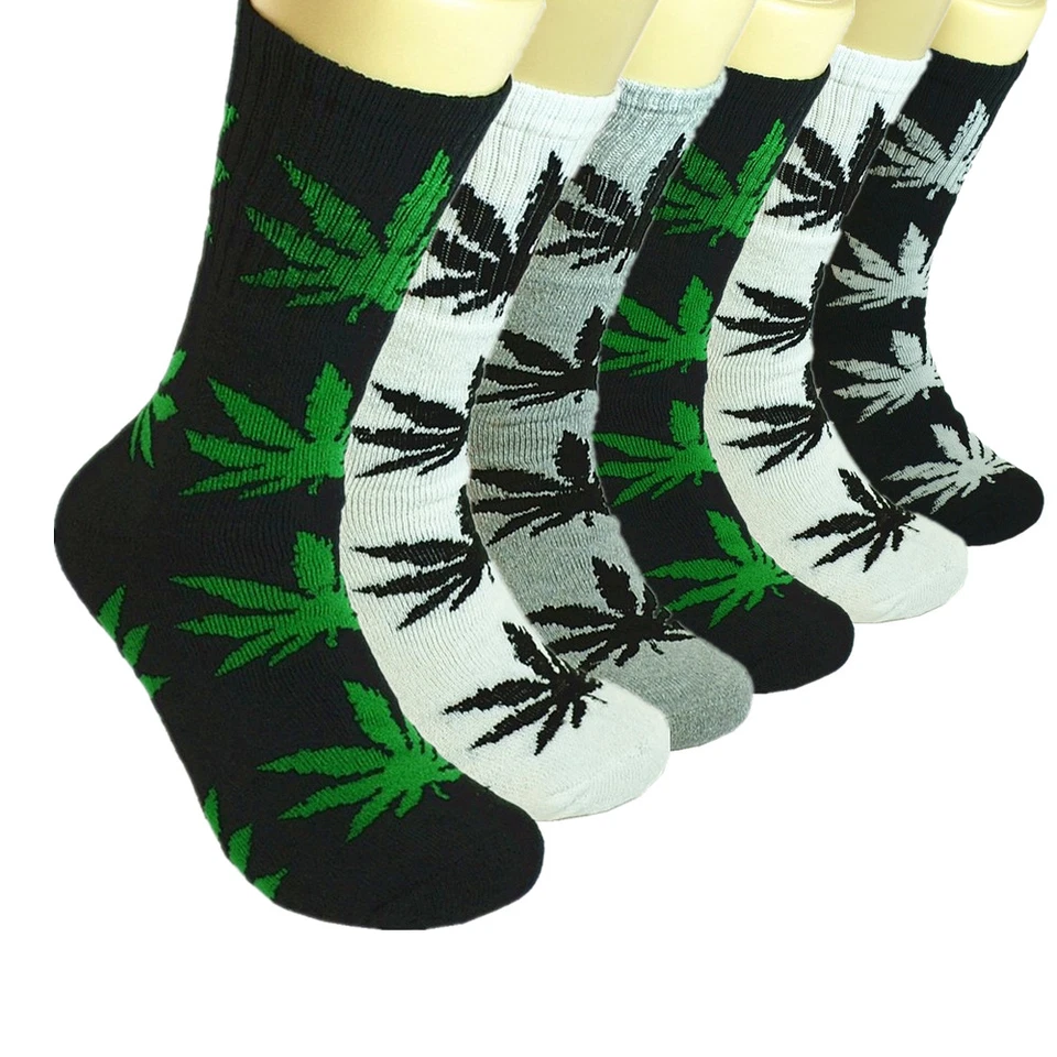 3-12 pares de calcetines largos de algodón acolchados con hojas deportivas de marihuana para hombre talla 10-13 Foto 2 de 4