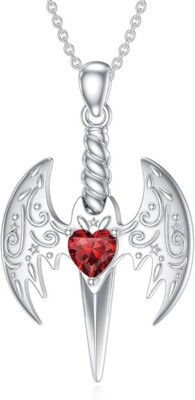 Dolch Fledermaus Halskette für Damen 925 Sterling Silber natürlicher Granat - Neu im Karton