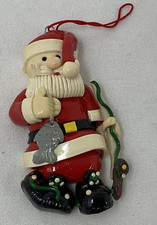 Fisherman Santa Claus Clay Christmas Ornament 4 inch Vintage