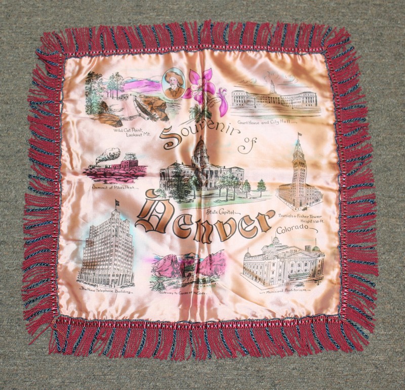 RARE Pillow Cover Satin & Fringe Souvenir Denver Colorado Buffalo Bill Unique