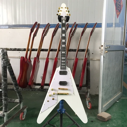 Flying V Electric Guitar Left Handed HPL Fretboard 2H Pickups Gold Parts