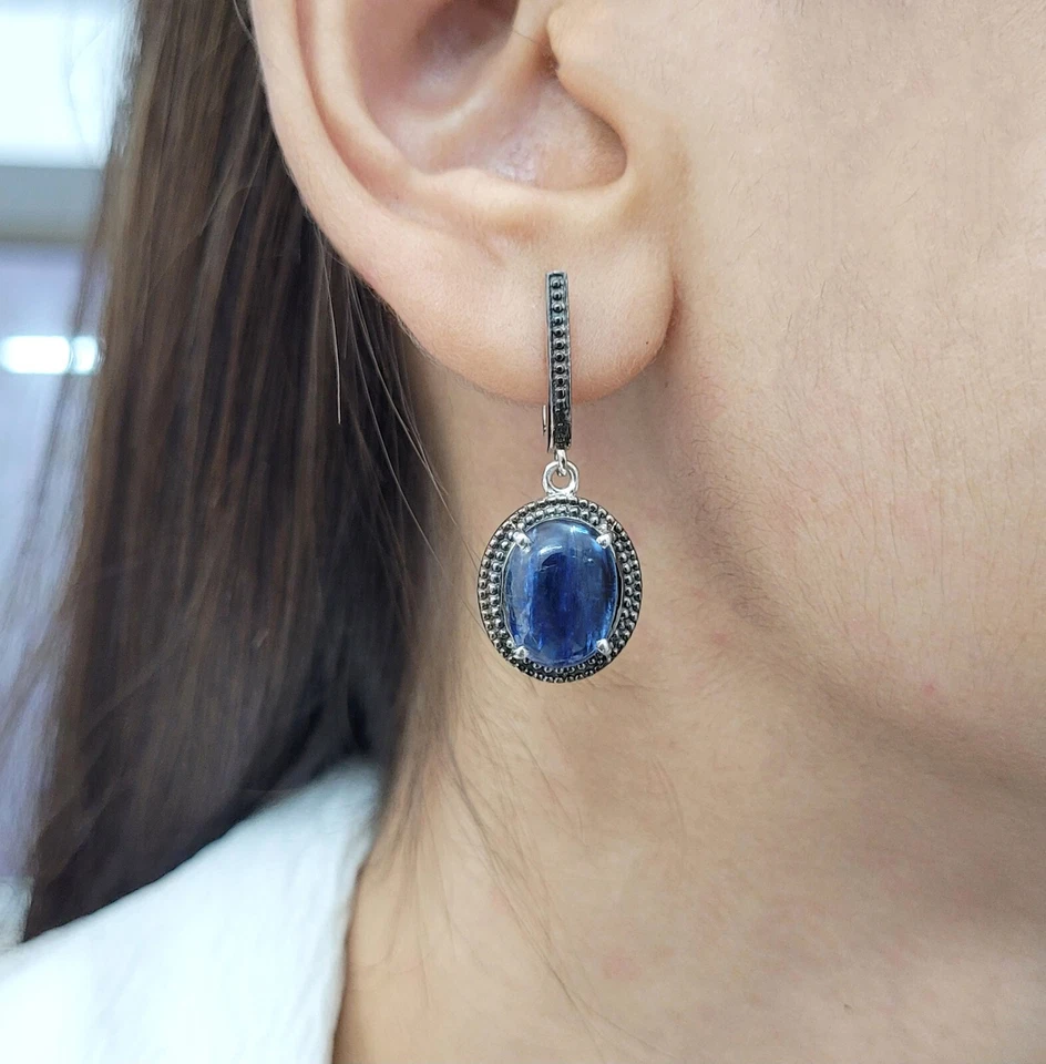 Natural Blue Kynite Dangle/Drop Earrings For Women 925 Sterling Silver Jewelry - Image 2 of 4