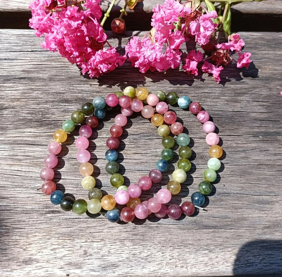 Pulsera elástica hecha a mano de turmalina natural de 6 mm con cuentas de piedras preciosas curación energética Foto 2 de 4