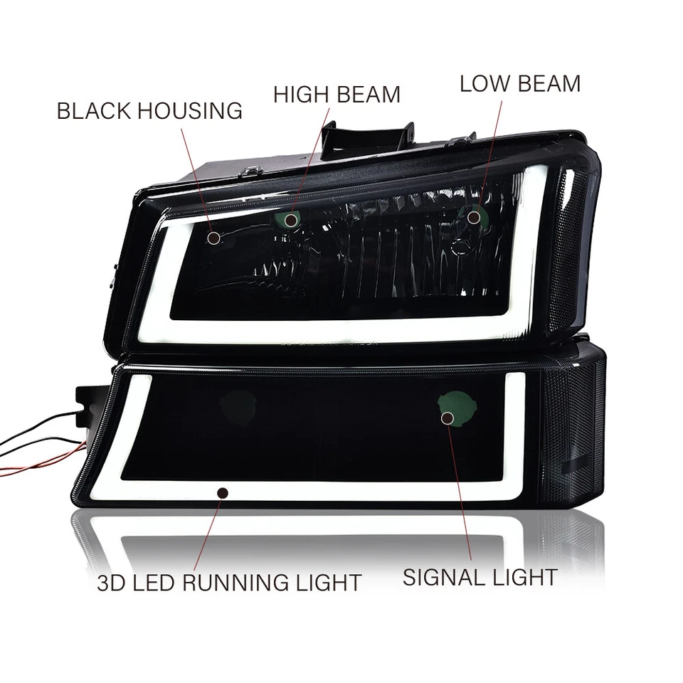 Faros LED de humo + luces traseras aptos para Chevy Silverado 1500 2500 2003-2006 Foto 2 de 4