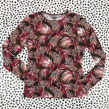 Lands End Black Multi Palm Long Sleeve Crewneck SWIM TEE SMALL 428198