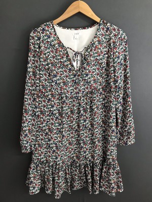 J Crew Factory Small Floral Shift Dress Long Sleeve Ruffle Nwt