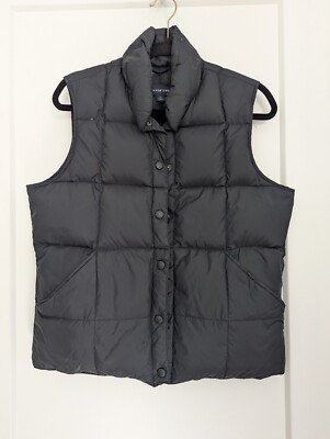 Lands End Goose Down Vest Women Small 6-8 Black Puffer Snap Up Outdoors Casual 