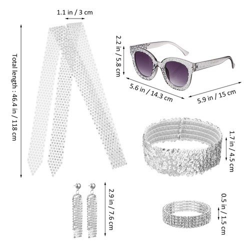 1 Set Women 70s Disco Costume Accessories Including Disco Earrings Headband - Picture 5 of 11