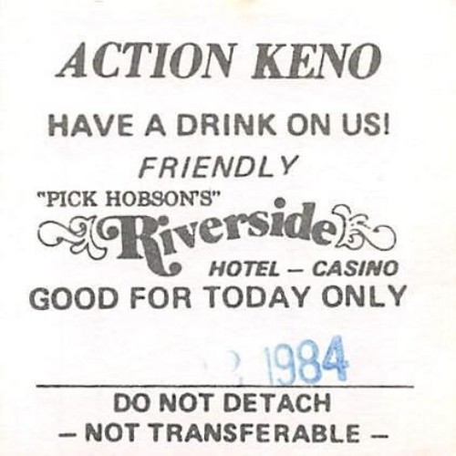 Pick Hobson's Riverside Casino - Reno, NV - Vintage Paper Drink Coupon
