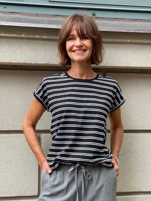 ZE ZE Nordic Damen T Shirt gestreift schwarz weiß Kurzarm Jersey Baumwolle