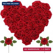 Lifewit Artificial Flowers, 25 Pcs Dark Red Foam Real Looking Roses with Stems,