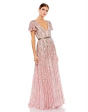 Mac Duggal 5444 Flutter-Sleeve Sequin Gown Sz 2 Rose Mrsp $698