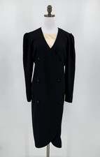 Valentino Vintage Miss V Black Wool Double Breasted Long Sleeve Dress Sz US 10
