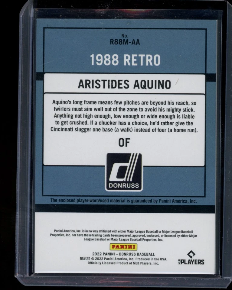 Aristides Aquino 2022 Donruss #R88M-AA Retro 1988 Materials Cincinnati Reds - Image 2 of 2