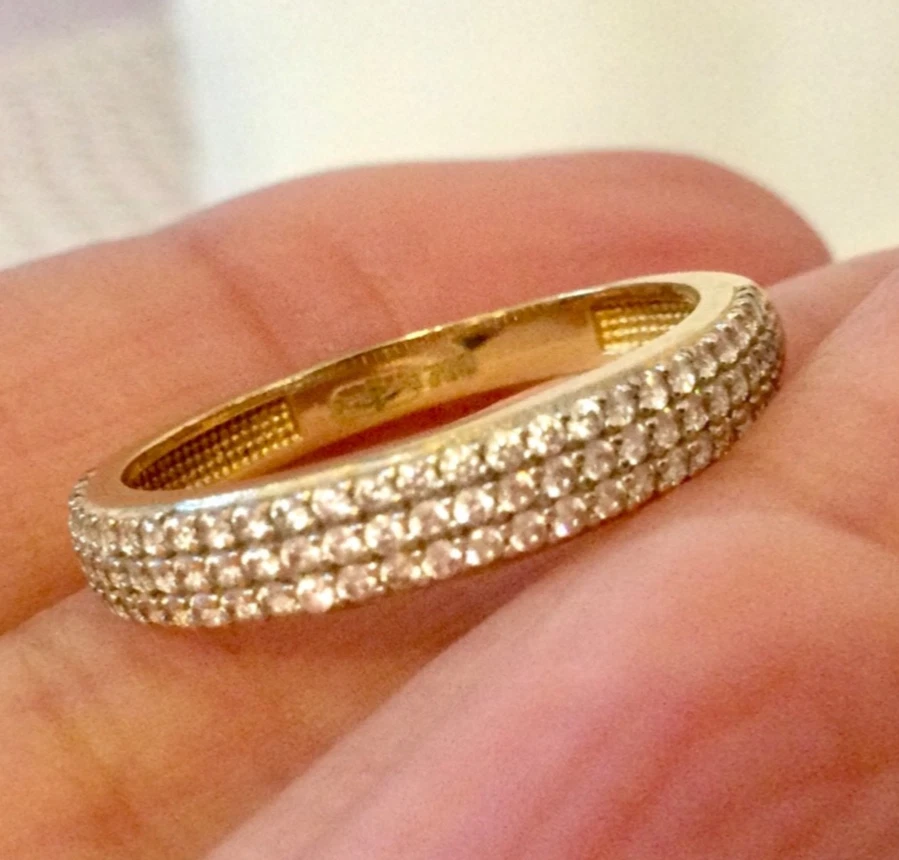 Vintage Bague Alliance Or 18 Carats Demi-Pavée 3 Rangs-Anneau Or Jaune 18K-750 - Photo 2/4