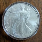 2000 AMERICAN SILVER EAGLE BULLION, 1 oz  .999 SILVER in hard plastic capsule