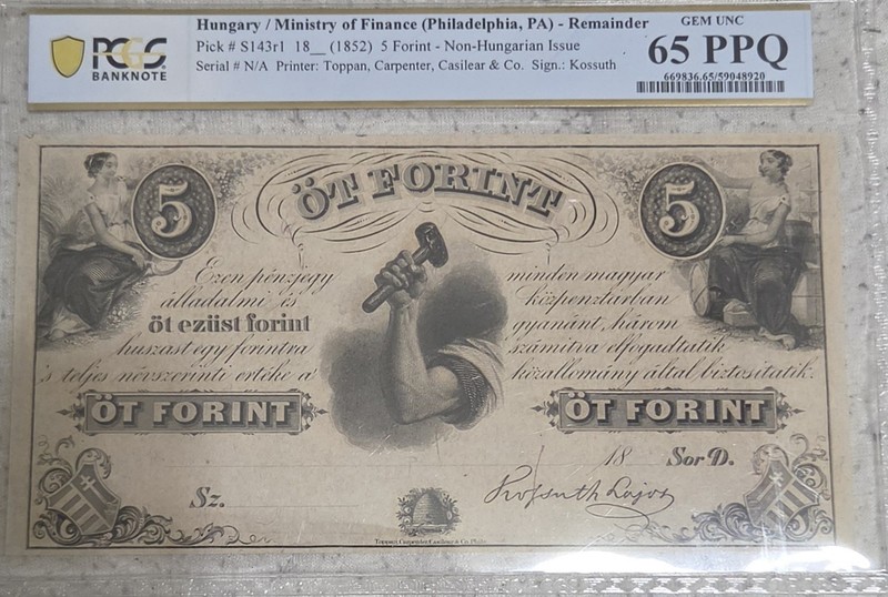 Hungary/Ministry Of Finance Philadelphia Remainder Pick#S143r1 18_52. PSGS65PPQ