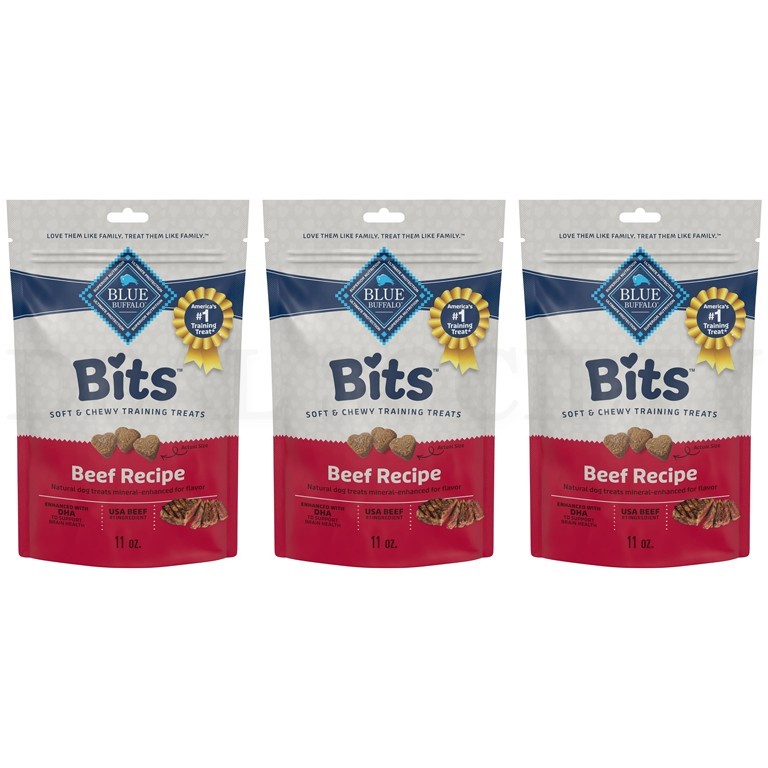 Blue Buffalo Bits Soft Dog Treats for Training Beef Recipe 11oz Lot of 3