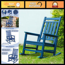 High Back Outdoor Rocking Chair, All Weather Resistant Patio Rocker, Navy Blue