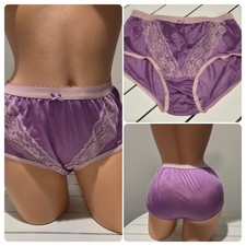 Shiny Double Nylon LACE Granny Panty Wide Gusset Full Coverage 6/M Hexen Purple