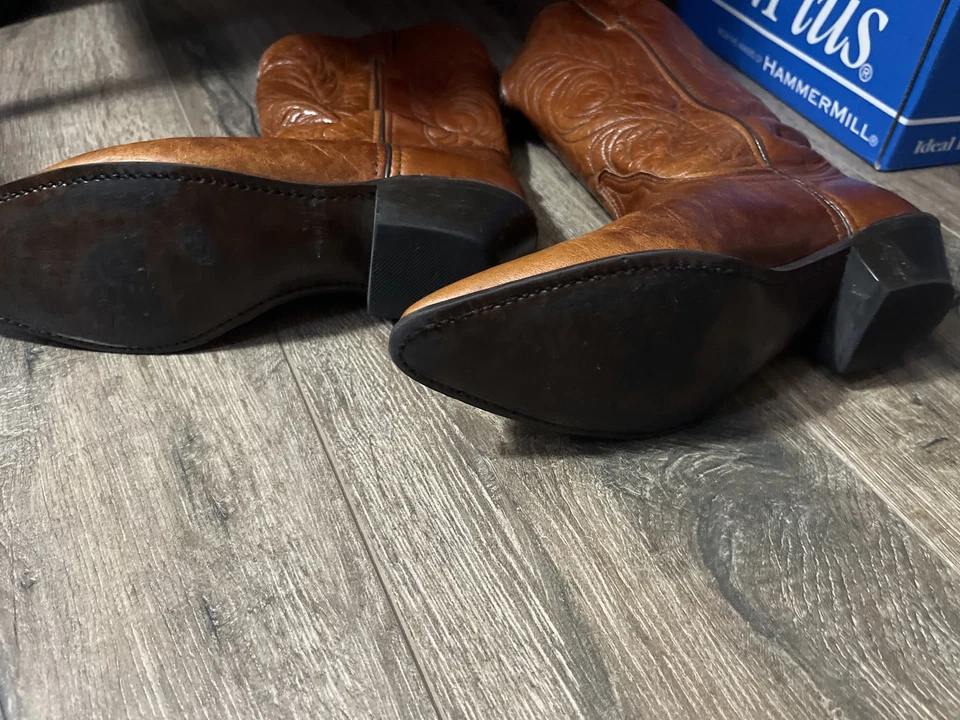 Botas masculinas vintage ACME couro marrom cowboy faroeste 9M - Imagem 3 de 4