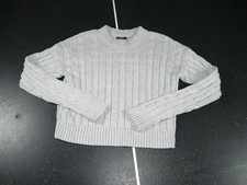 Gap Cable Knit Cropped Crewneck Sweater Gray 100 Cotton Women's Size Small