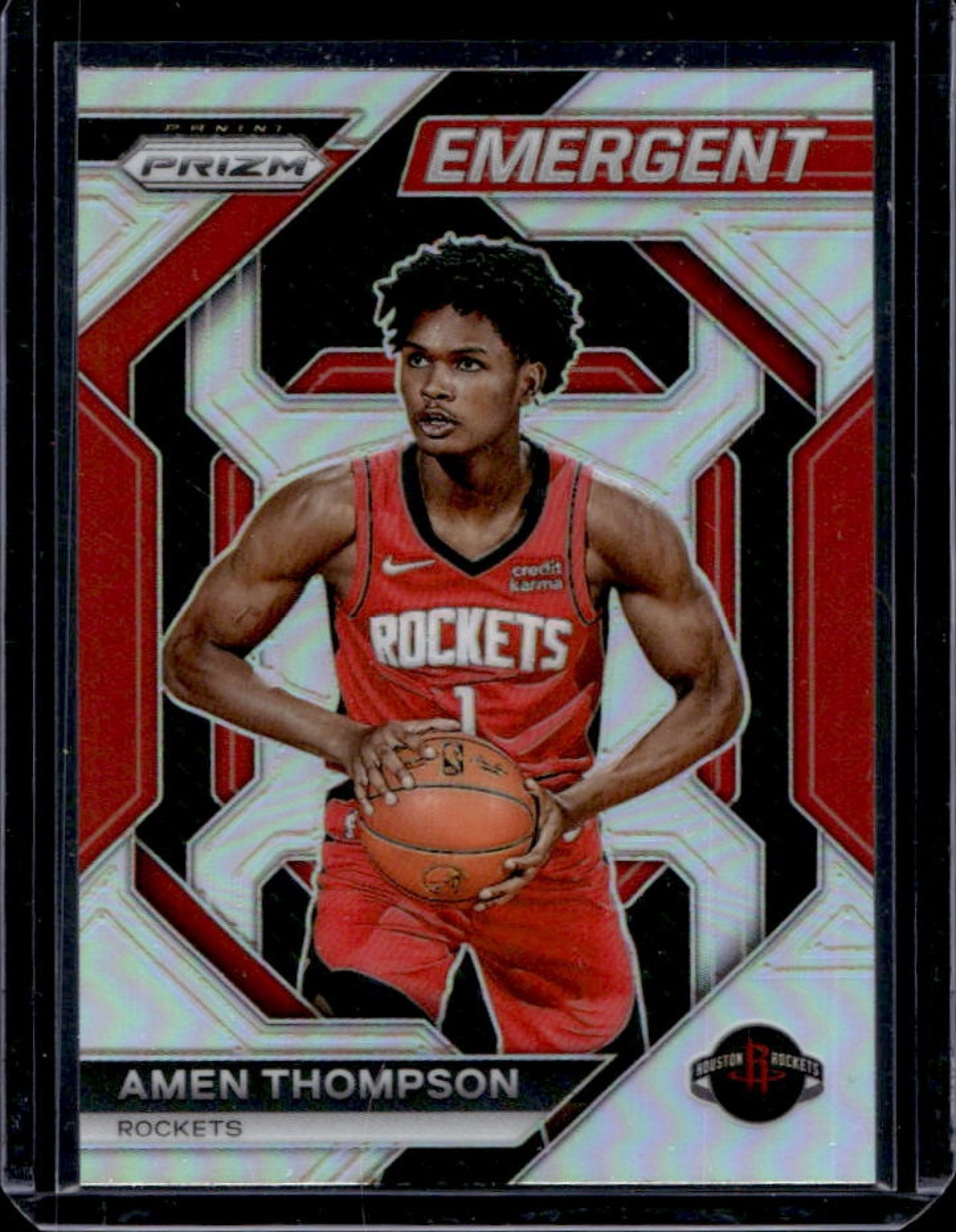 2023-24 Panini Prizm Amen Thompson Emergent Prizm Silver Rookie RC #13 Rockets