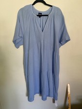 Gap Women's XL Blue Relaxed Fit Soft 100% Cotton Gauze Tiered Dress NEW X