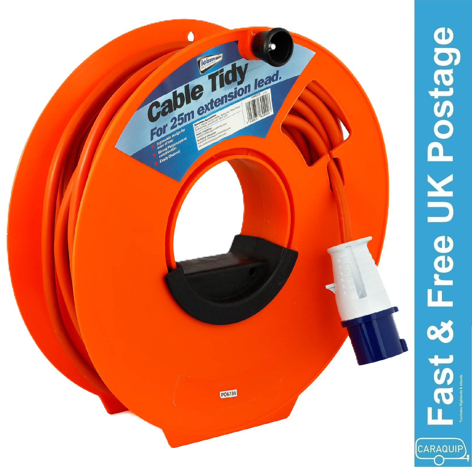 Orange Cable Tidy Reel Main Hook Up Extension Camping Caravan Motorhome Boat