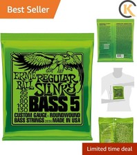 Long-Lasting 5-String Bass Guitar Strings, .045-.130 Nickel Wound, Made in USA