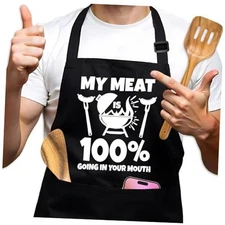 Funny BBQ Aprons for Men, My Meat is 100% Going in Your Mouth Black Chef 