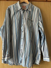 Mantaray Mens 100% Cotton Long Sleeve Shirt Blue White Striped Button Up