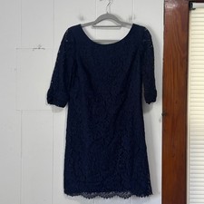 Shoshanna Womens Navy Blue Floral Lace 3/4 Sleeve Sheath Dress Size 8