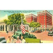 Postcard Florida St Petersburg  Post Office Princess Martha Hotel Vintage Linen